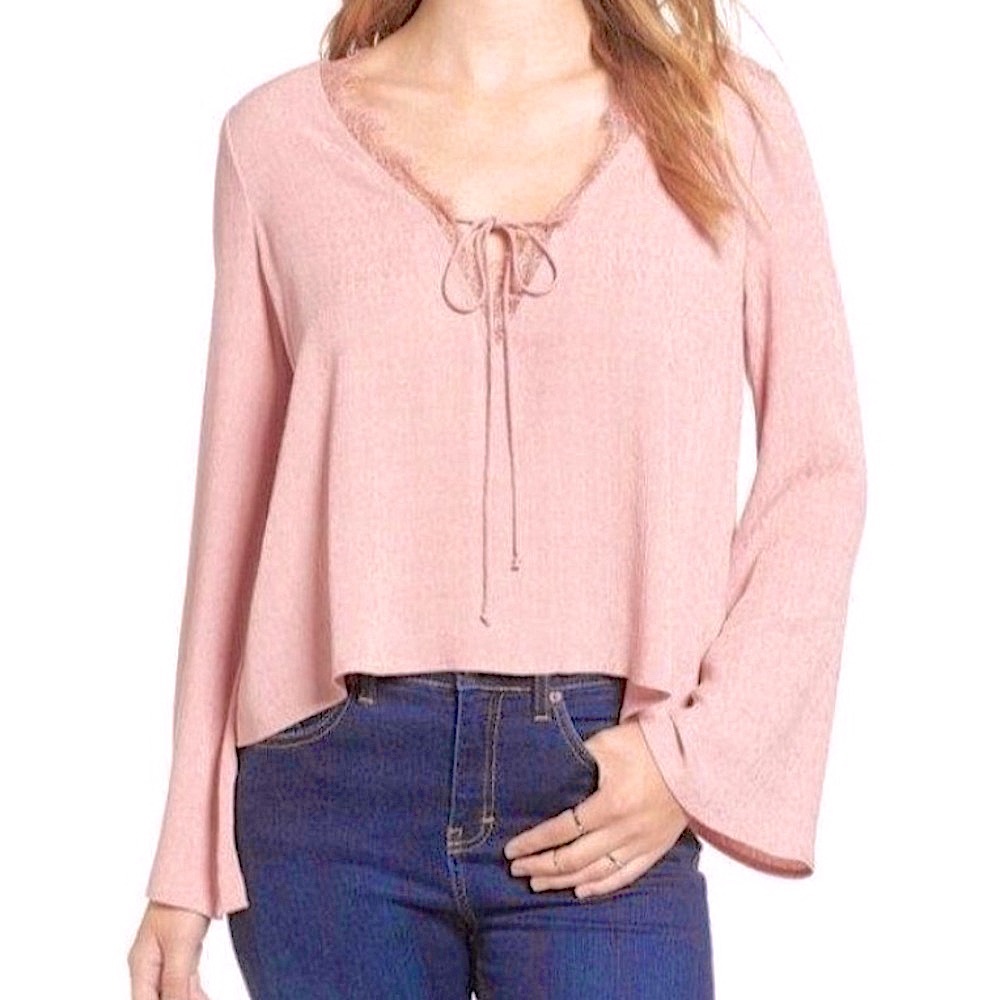 ASTR The Label Pink Front-Tie Top